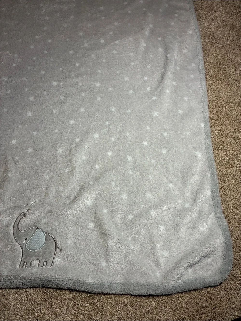 Parents Choice Soft Gray Baby Blanket with Elephant Accent 30x40
